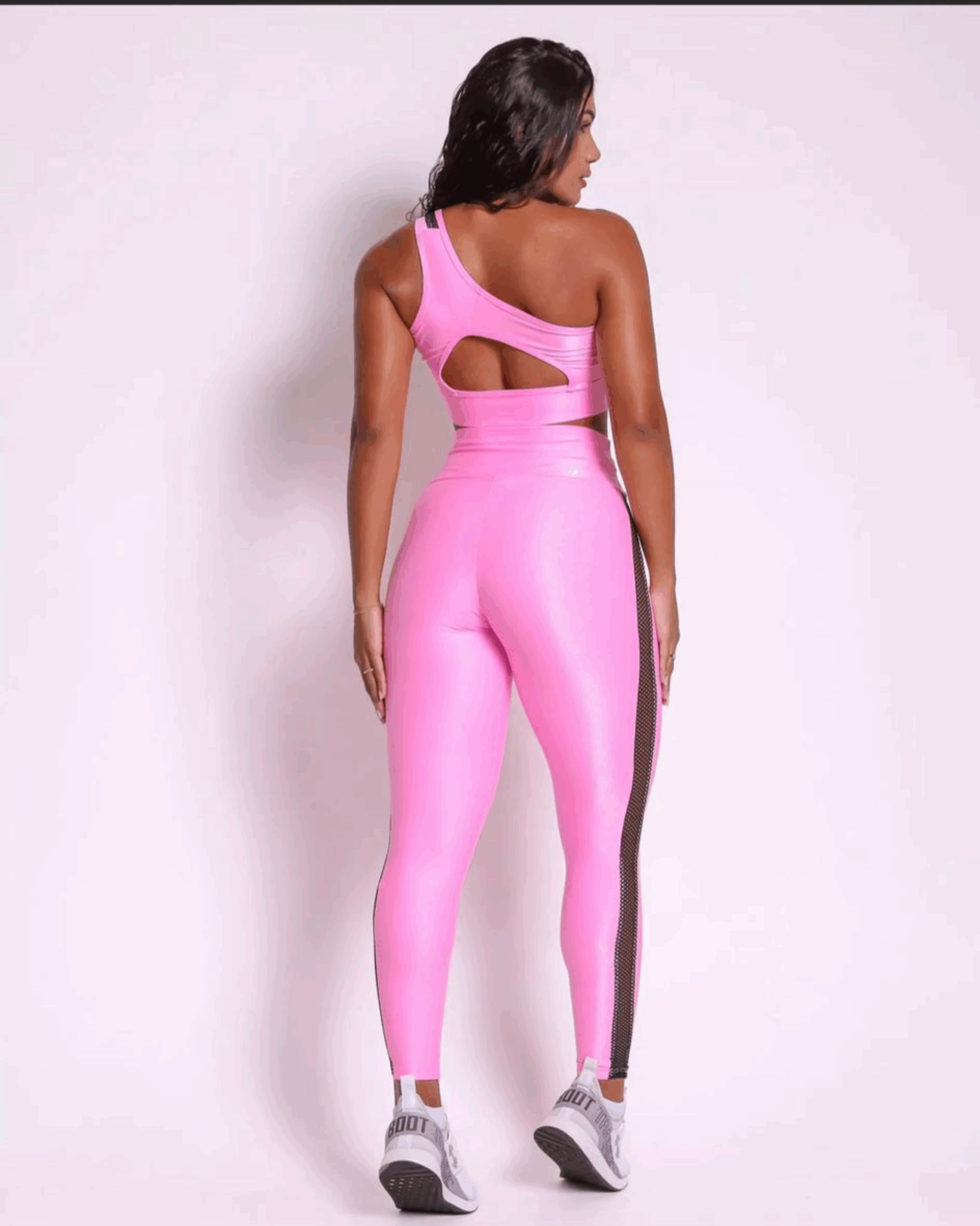 Conjunto Fitness Rosa com Legging Compressão Textura Corrida - Imagem 4