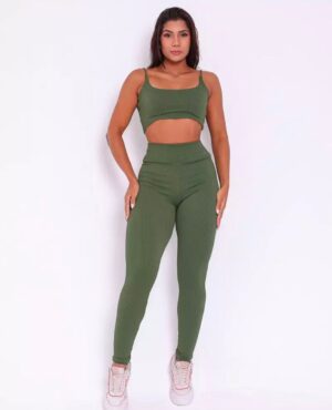 Conjunto Fitness Verde Musgo Canelado