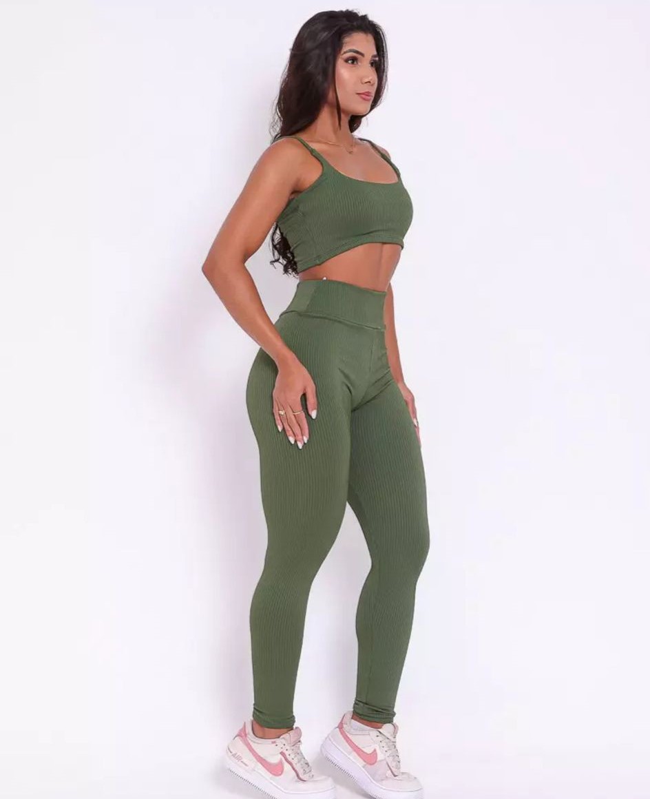 Conjunto Fitness Verde Musgo Canelado - Imagem 5