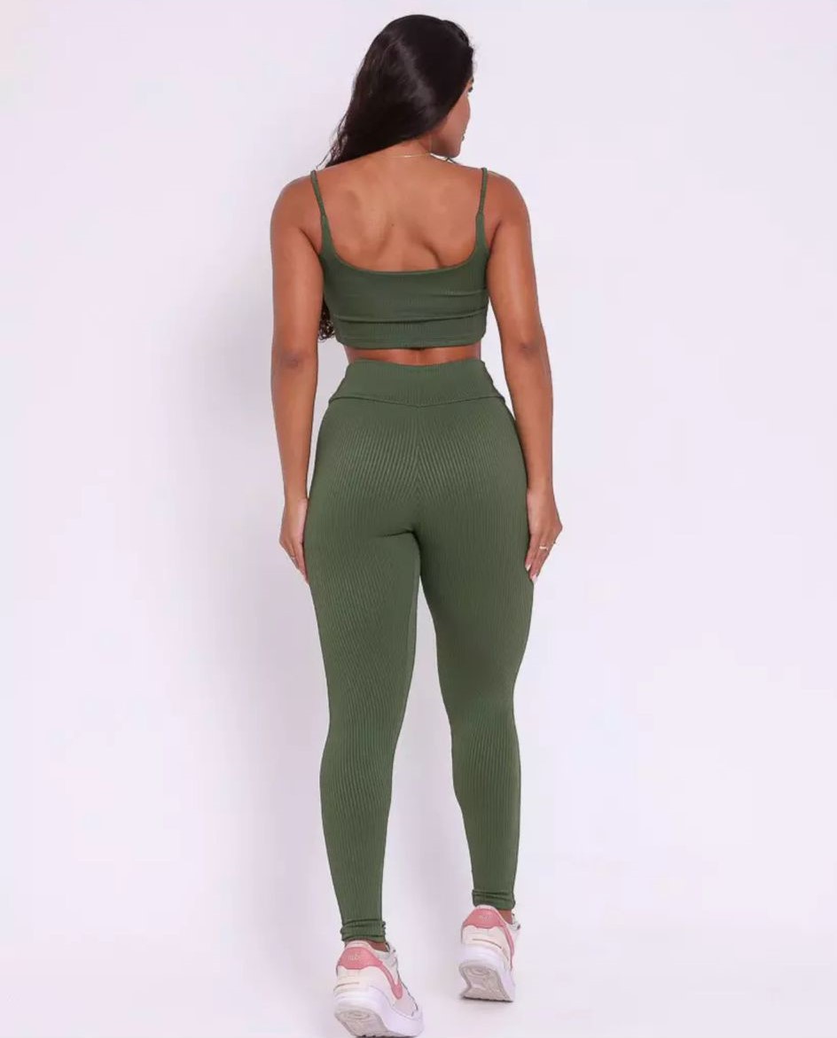 Conjunto Fitness Verde Musgo Canelado - Imagem 3