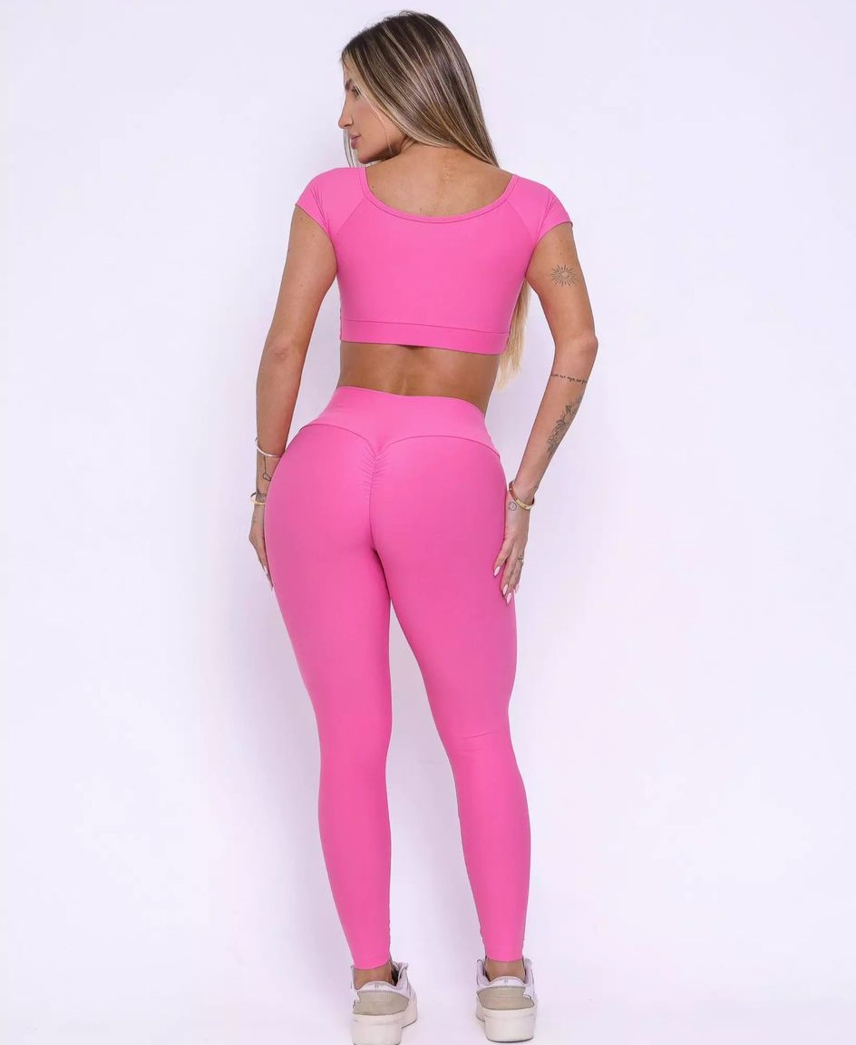 Conjunto Fitness Rosa com Top Amarrado Light - Imagem 2
