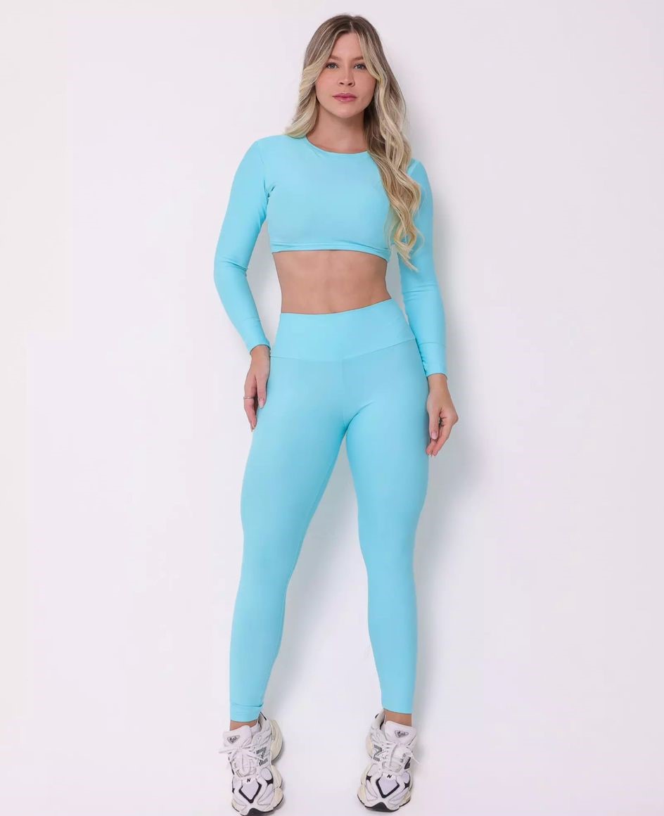 Conjunto Fitness Azul-Claro Manga Longa - Imagem 3