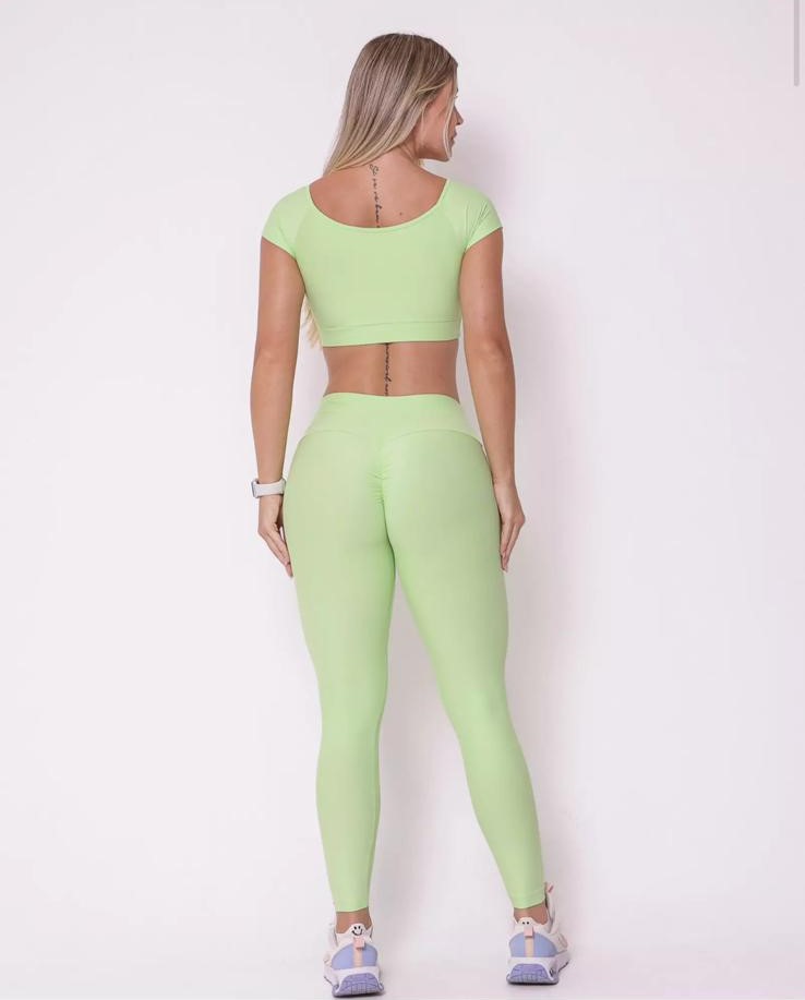 Conjunto Fitness Verde-Limão com Top Amarrado e Legging Cintura Alta Light - Imagem 4