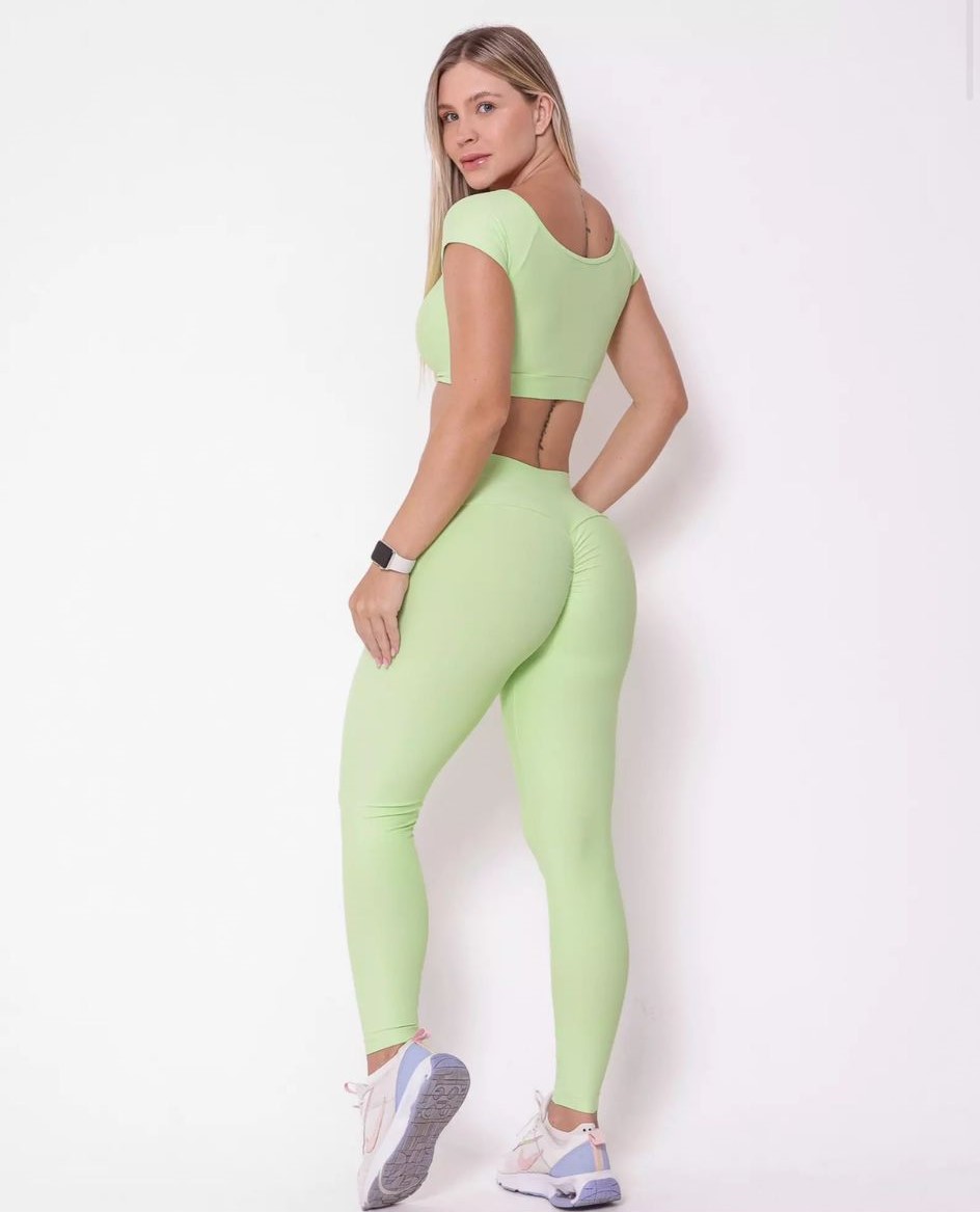Conjunto Fitness Verde-Limão com Top Amarrado e Legging Cintura Alta Light - Imagem 3
