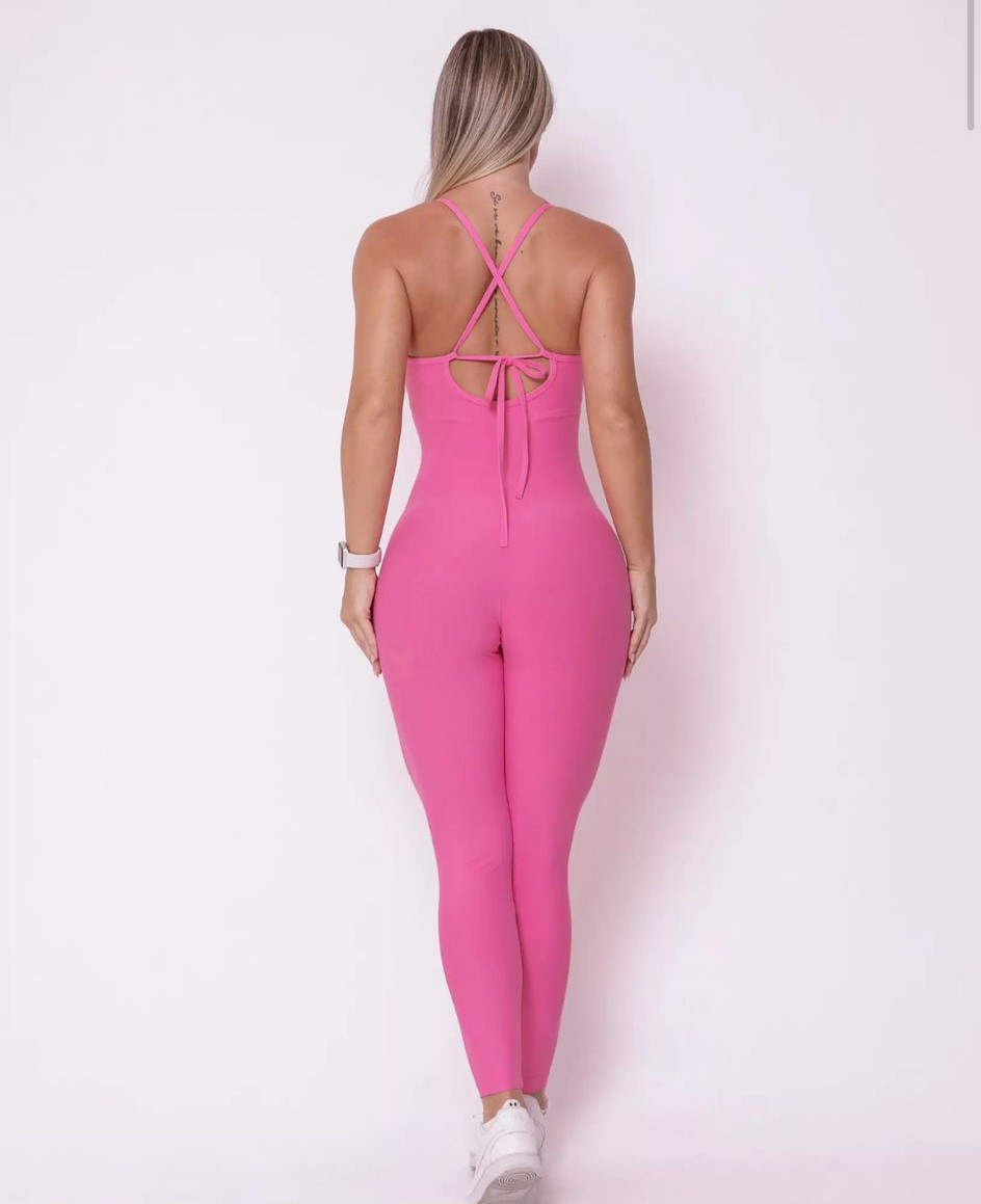 Macacão Fitness Rosa com Alças Largas - Imagem 4
