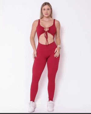 Macacão Fitness Marsala Canelle com Top Amarrado e Recorte