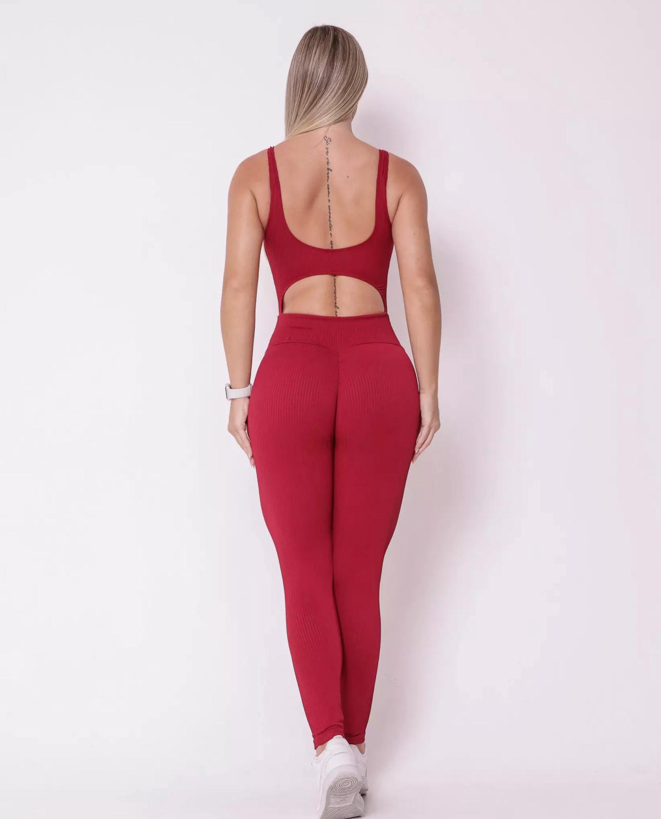 Macacão Fitness Marsala Canelle com Top Amarrado e Recorte - Imagem 5