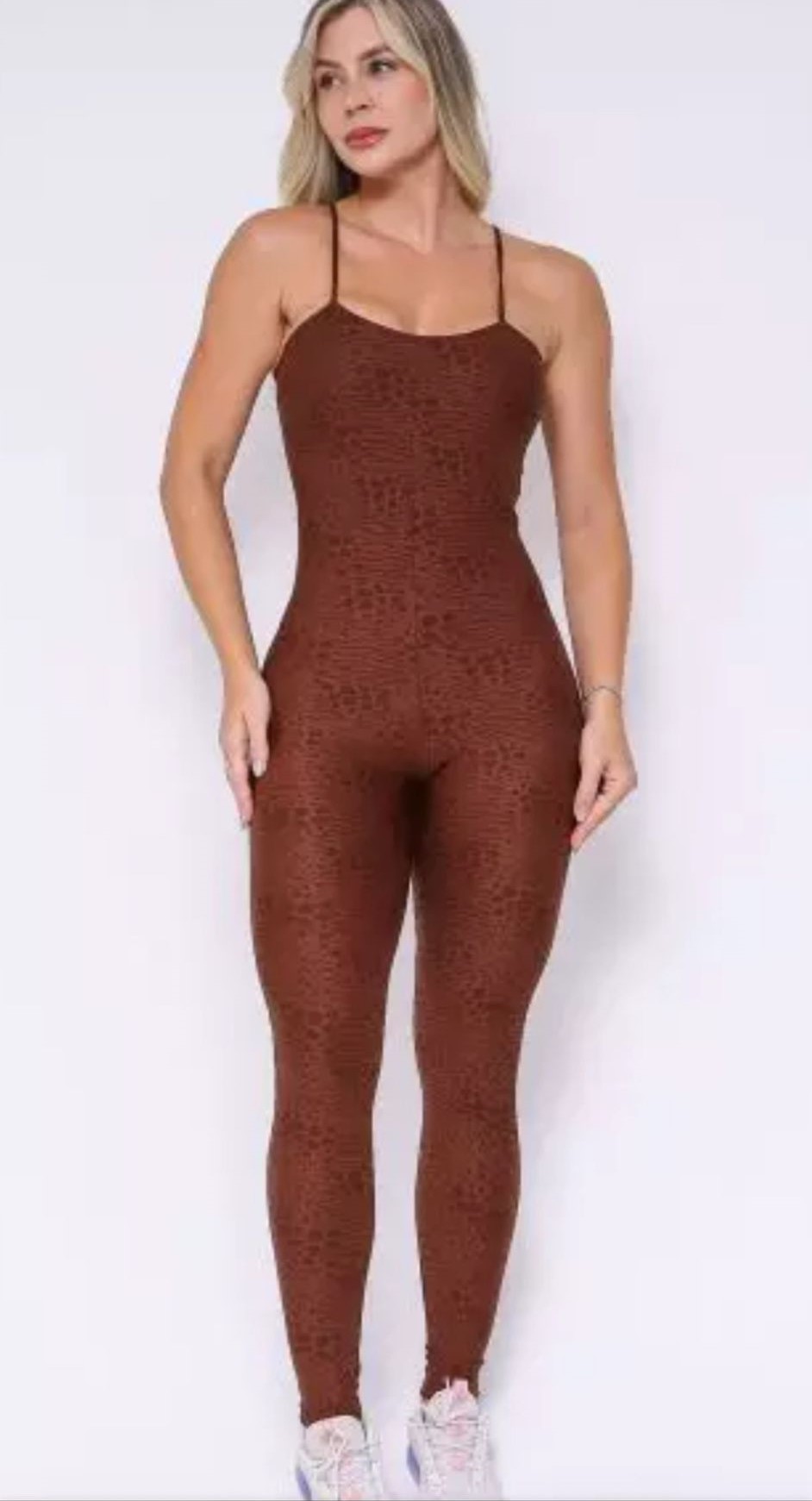 Macacão Fitness Marrom Estampado Onça - Imagem 4