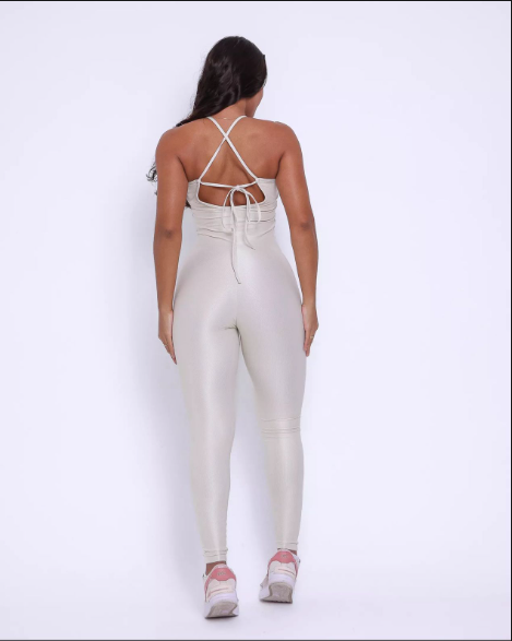 Macacão Fitness Off-White Compressão Texturizada - Imagem 4