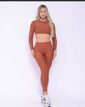 Conjunto Fitness Marrom Manga Longa lis light
