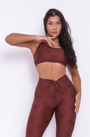 Conjunto Fitness Marrom com Estampa Texturizada
