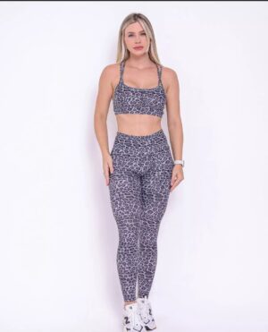 Conjunto Fitness Onça Cinza Light