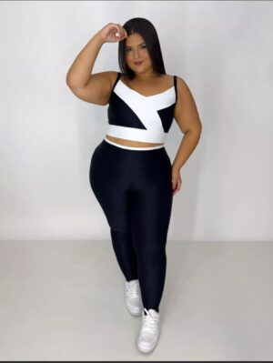 Conjunto Fitness G Branco e Preto Compressão Texturizado
