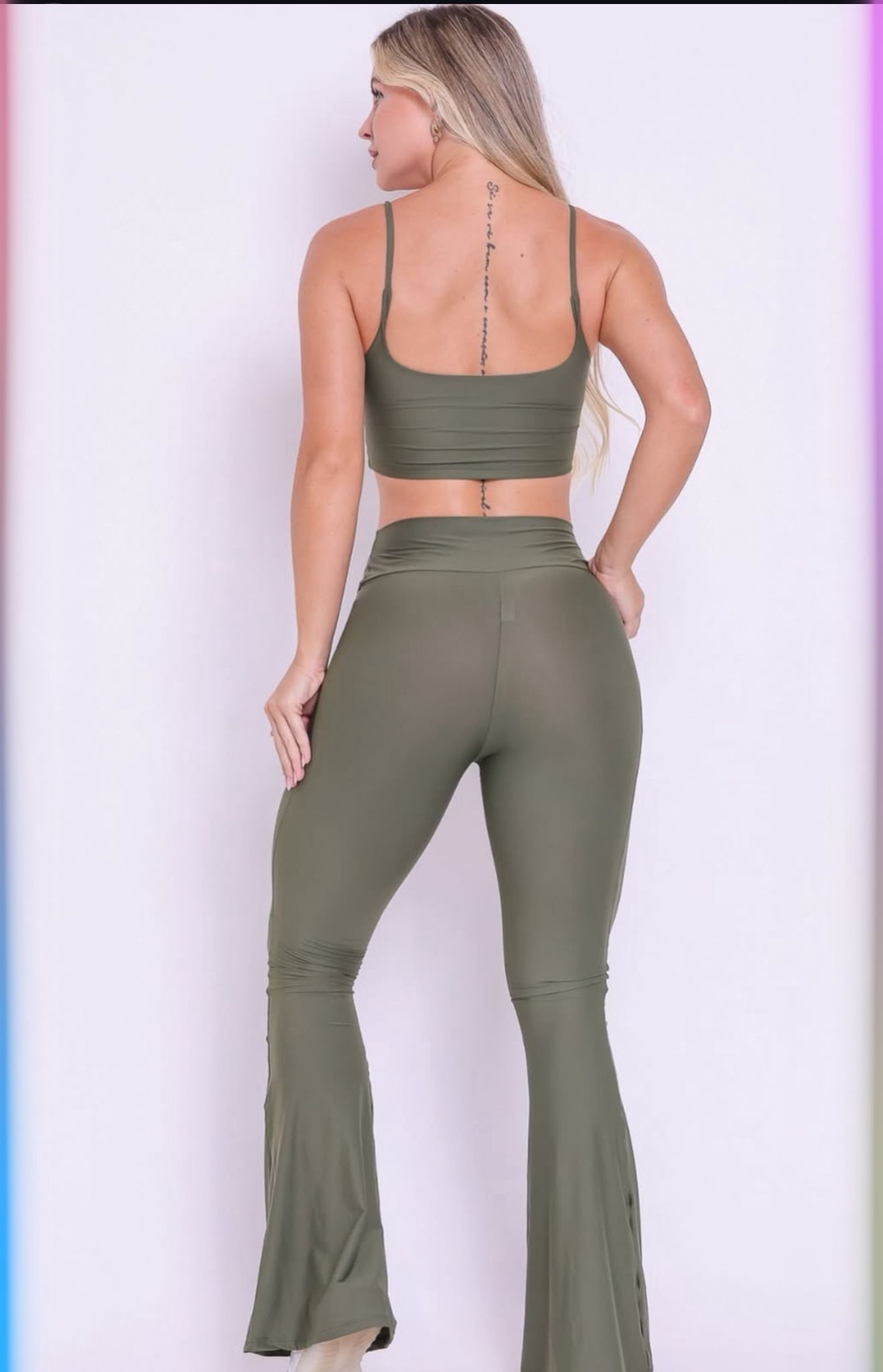 Conjunto Fitness Verde-Militar com Legging Flare - Imagem 2