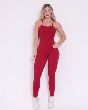 Macacão Fitness Vermelho com Alças Finas