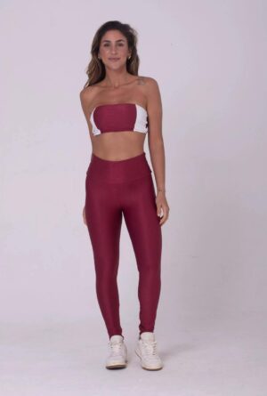 Conjunto Fitness Bicolor Cereja com Legging Compressão e Top Faixa Maisa