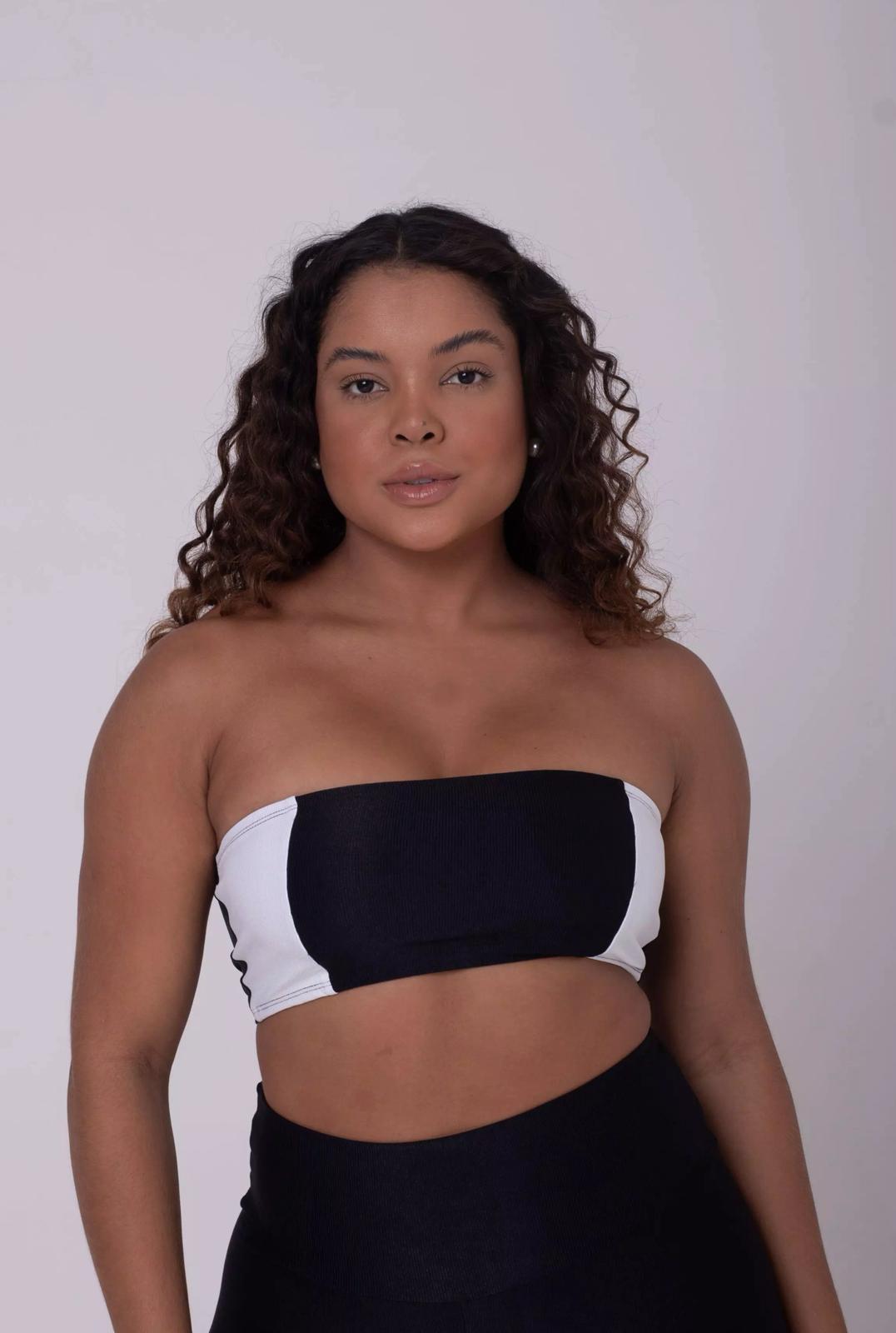 Conjunto Fitness Bicolor Preto com Legging Compressão e Top Faixa Maisa - Imagem 3