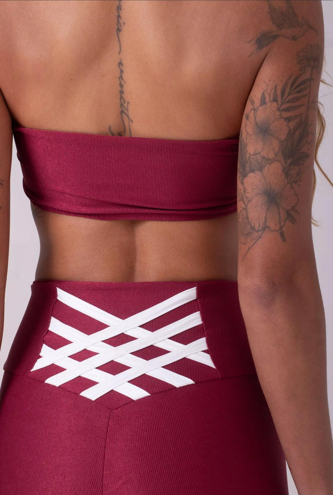Conjunto Fitness Bicolor Cereja com Legging Compressão e Top Faixa Maisa - Imagem 2
