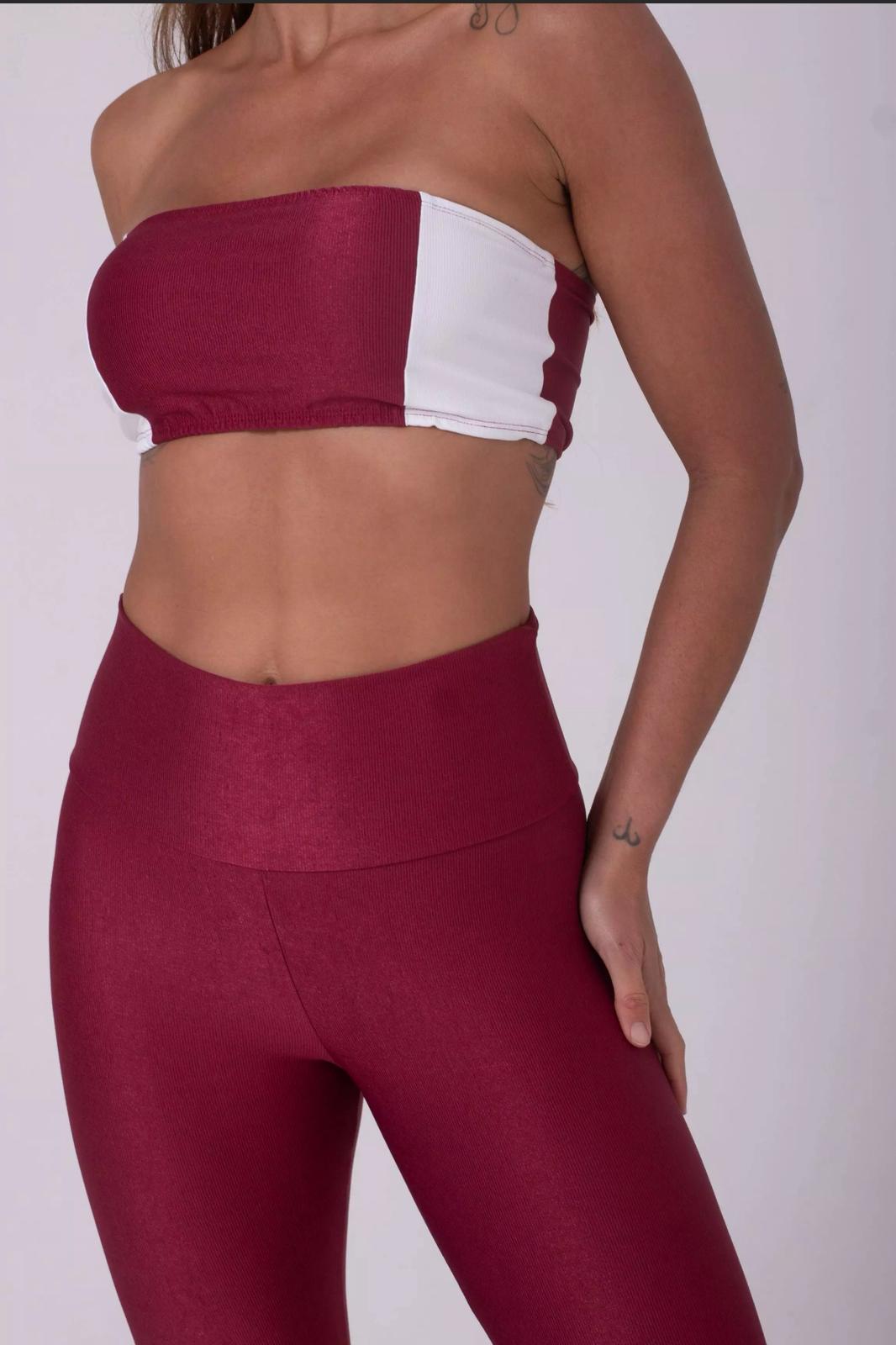 Conjunto Fitness Bicolor Cereja com Legging Compressão e Top Faixa Maisa - Imagem 3