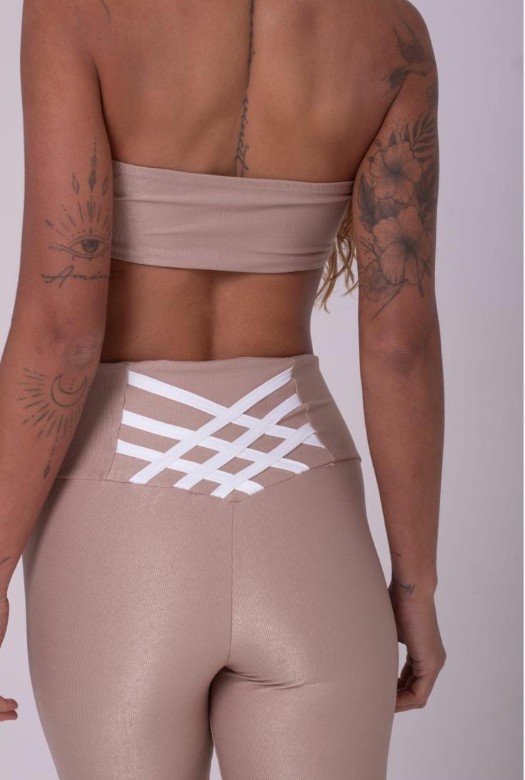 Conjunto Fitness Bicolor Cappuccino com Legging Compressão e Top Faixa Maisa - Imagem 2