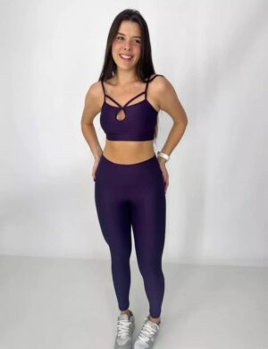 Conjunto Fitness Açaí: Legging Básica Compressão + Top Bia