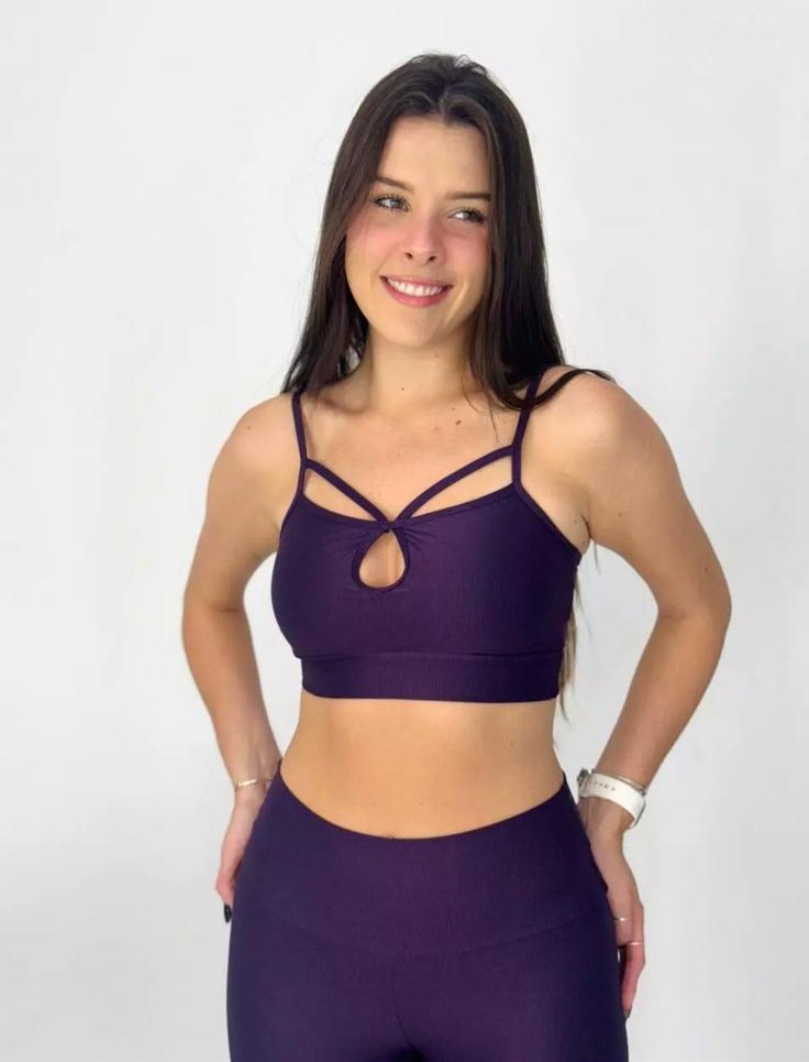 Conjunto Fitness Açaí: Legging Básica Compressão + Top Bia - Imagem 3