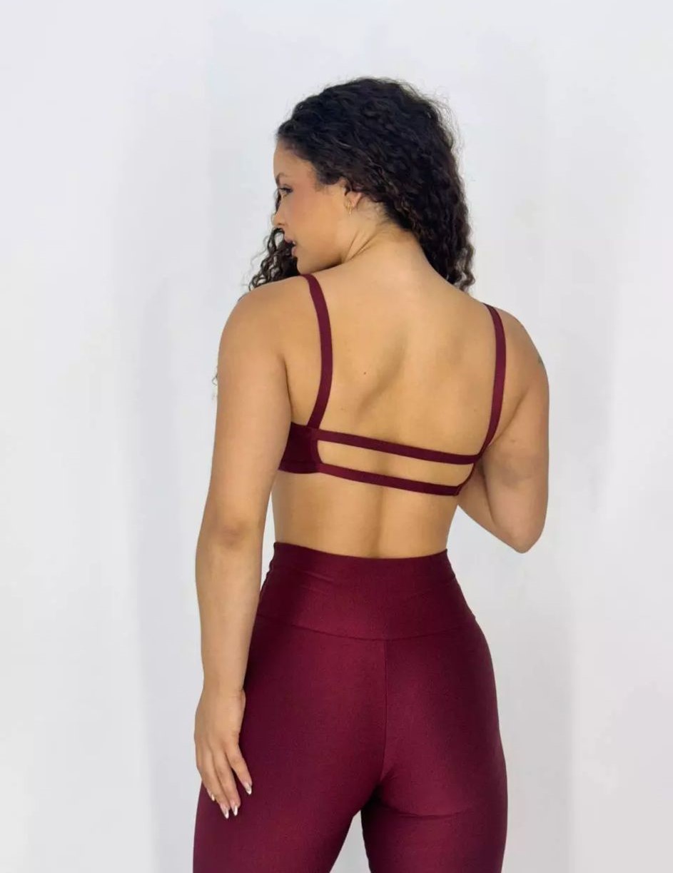 Conjunto Fitness Marsala: Legging Cos Cruzado Compressão + Top Sabrina - Imagem 5