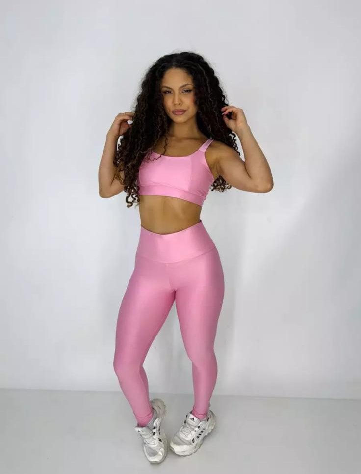 Conjunto Fitness Rosa Bebê: Legging Básica Compressão + Top Mirela - Imagem 5