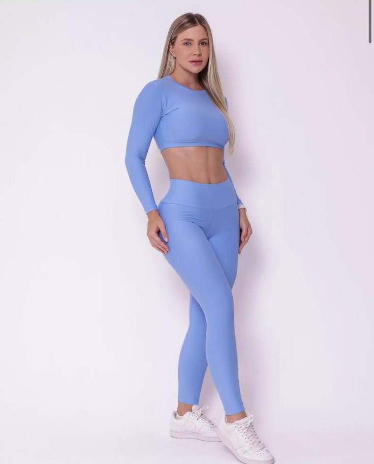Conjunto Fitness Azul Pop Candy: Calça Legging Básica Light + Top Maria - Imagem 5