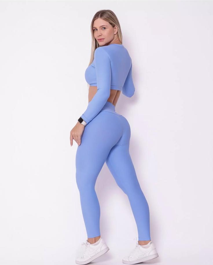 Conjunto Fitness Azul Pop Candy: Calça Legging Básica Light + Top Maria - Imagem 4