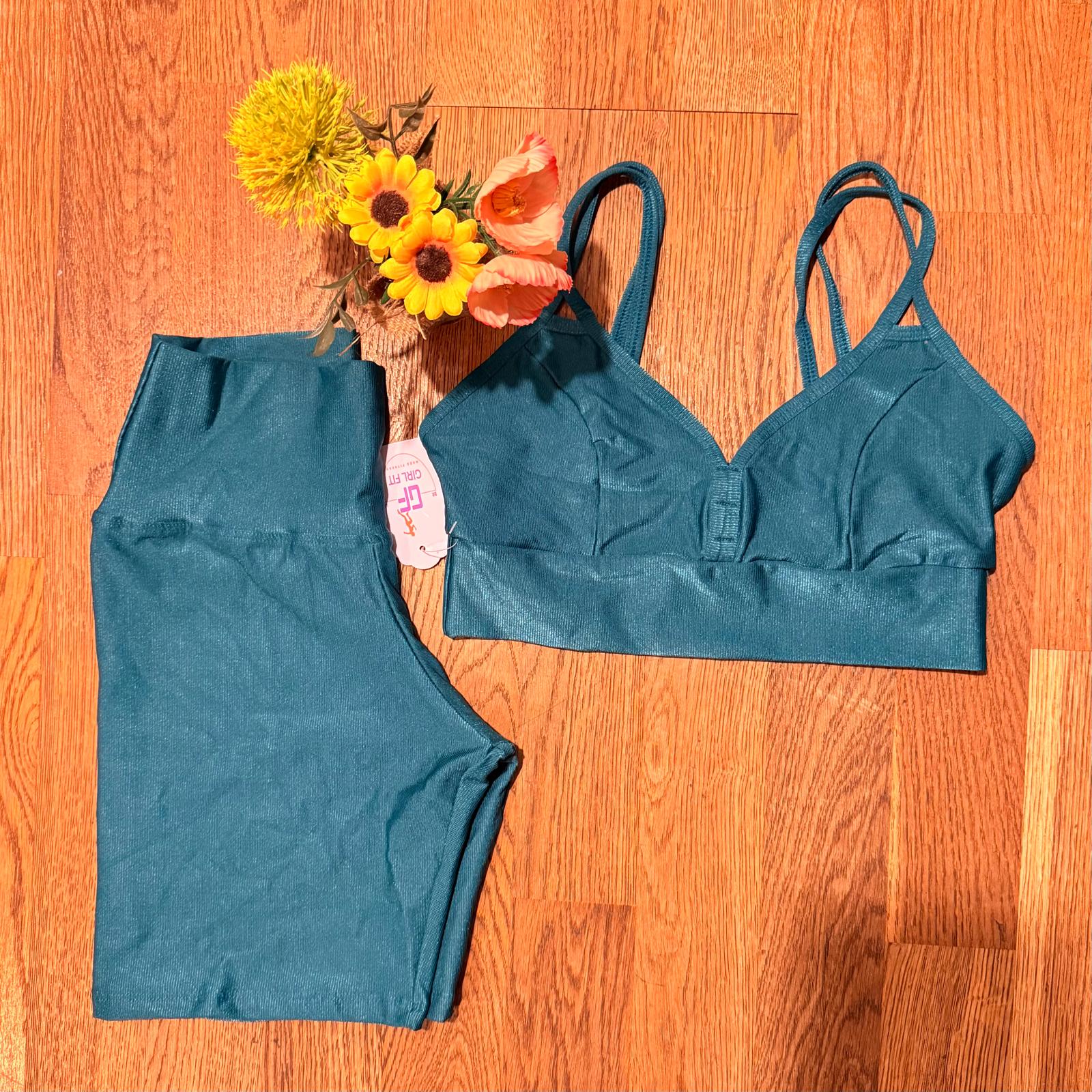 Conjunto Bermuda Cropped V Compressão Textura – Verde Petróleo