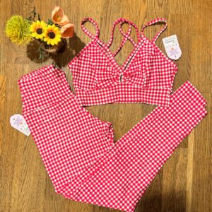 Conjunto Legging – Xadrez Vermelho e Branco