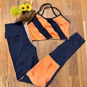 Conjunto Legging Cirrê Empina Bumbum – Listras Laranja e Preto