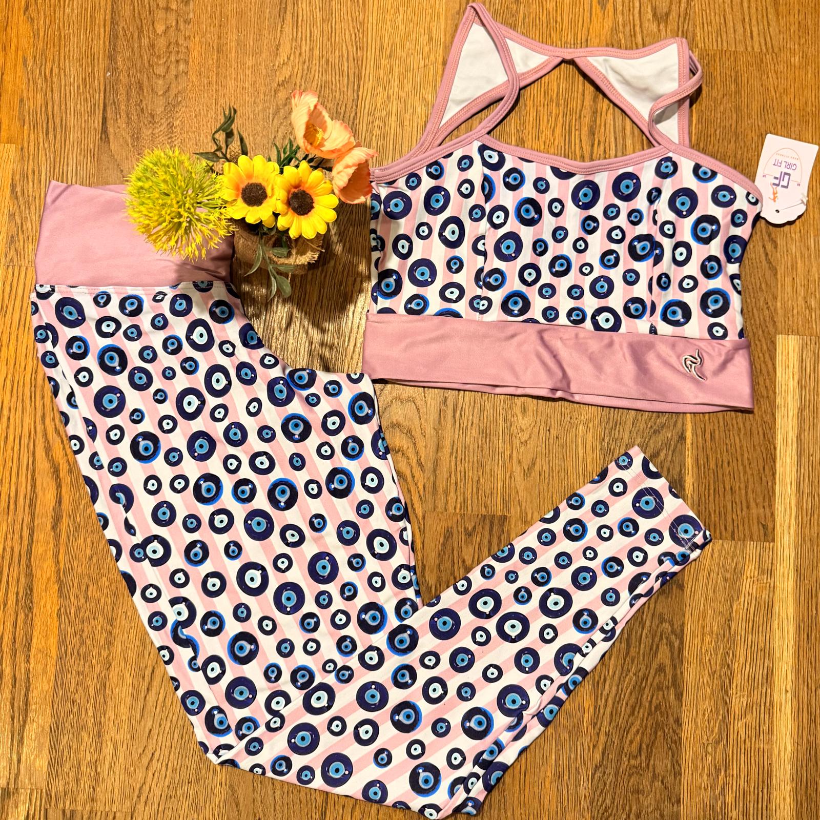 Conjunto Legging Cirrê – Olho Grego Rosa e Azul