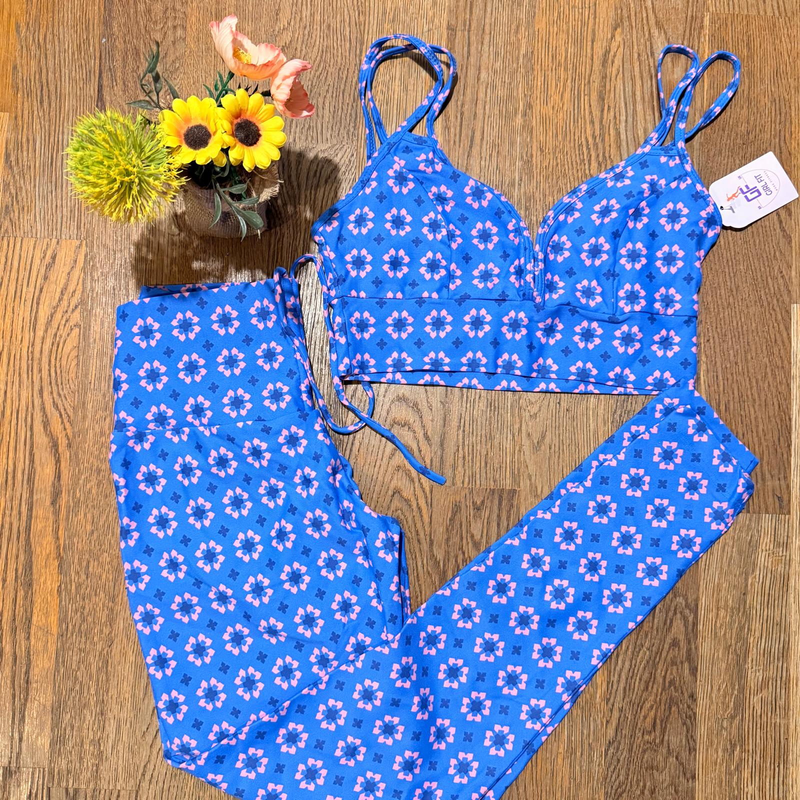 Conjunto Legging – Floral Azul e Rosa