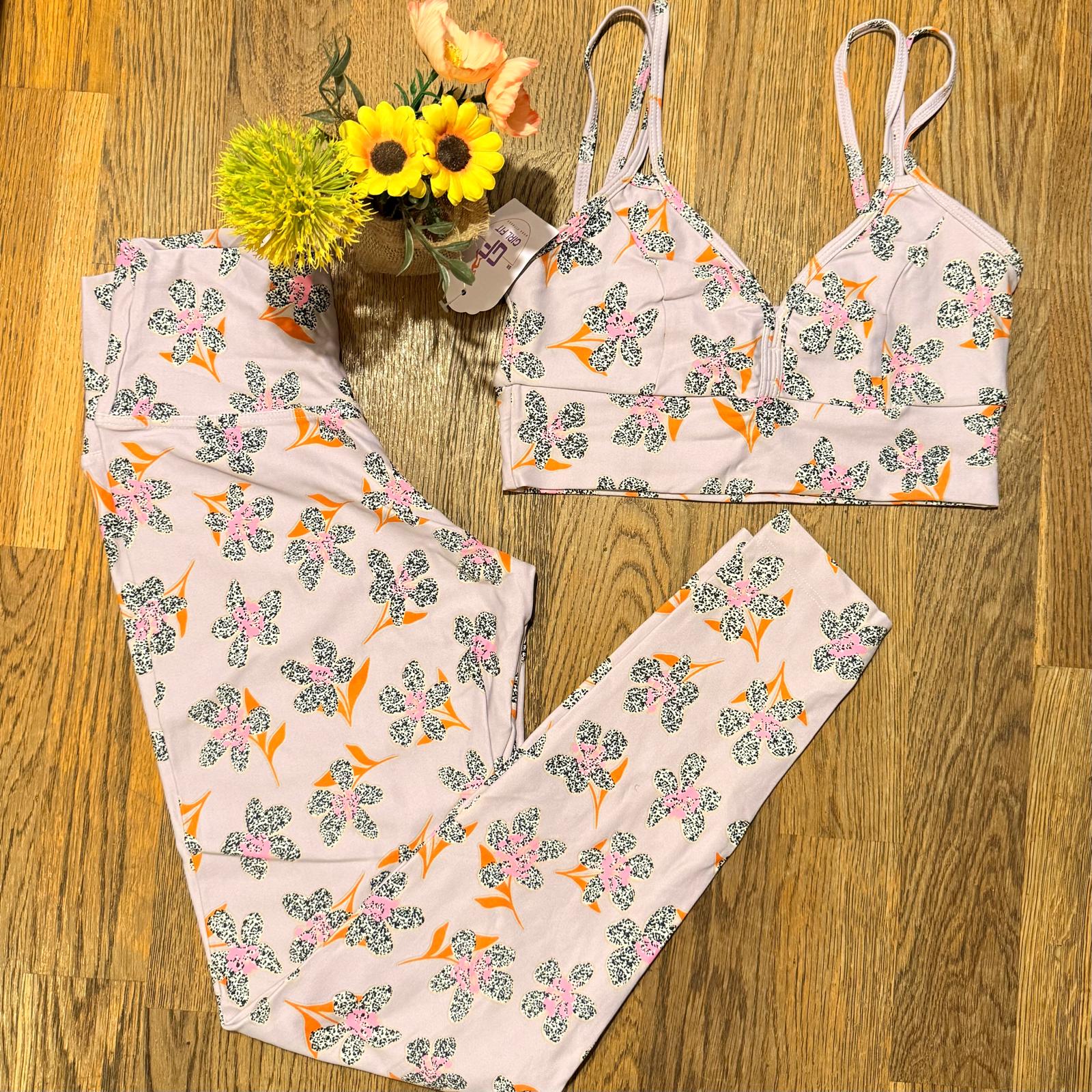 Conjunto Legging – Floral Preto e Laranja