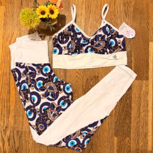 Conjunto Legging – Olho Grego Azul e Branco